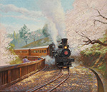 阿里山吉野櫻_Alishan Forest Railway with Cherry Blossoms _oil painting_賴英澤 繪_painted by Lai Ying-Tse